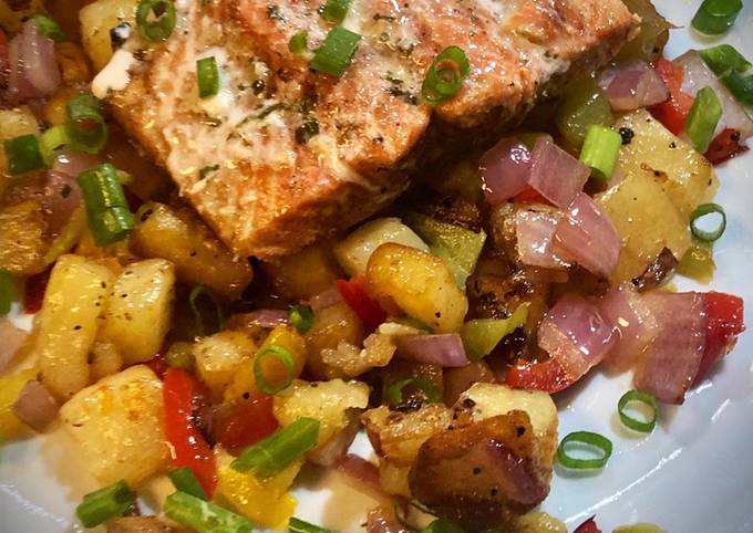 Simple Way to Prepare Homemade Grilled Sockeye Salmon with Rustic Hash