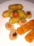 Batata Bringida com Douradinhos e Bolas de Presunto