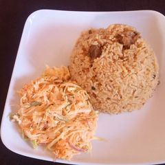 "Traditional" Swahili beef pilau and coleslaw A picture of "Traditional" Swahili beef pilau and coleslaw.