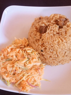 A picture of "Traditional" Swahili beef pilau and coleslaw.