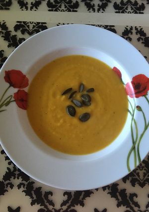 A picture of Butternut squash soup (tekvicová polievka).