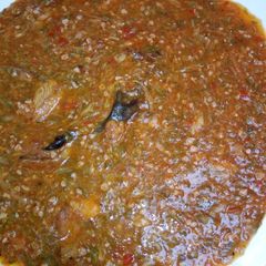 A picture of Okro soup with dry fish.