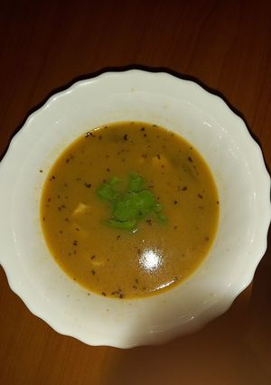 A picture of Tom Khai Gai (thai coconut chicken soup) inspired soup.