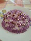 Risotto Viola con Fonduta di Parmigiano e Noci Pecan