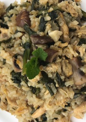 Foto principal de Arroz con espinacas, pollo y champiñones