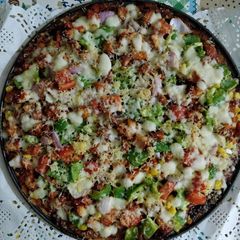 A picture of Keto Pizza, Base with Cauliflower & 🍄.