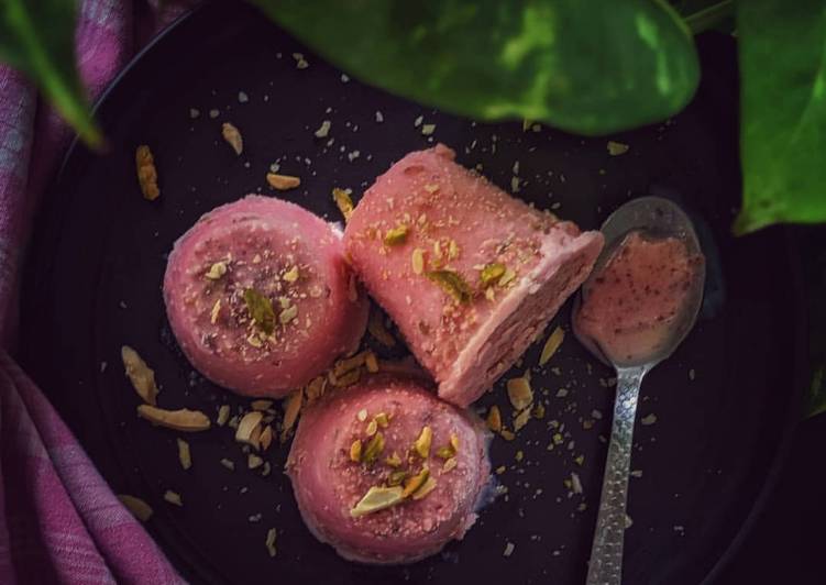 Recipe of Super Quick Homemade Rose flovored nutty malai kulfi recipe