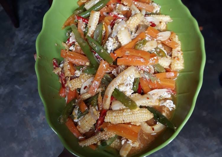 Tumis wortel, putren, buncis orak arik telur