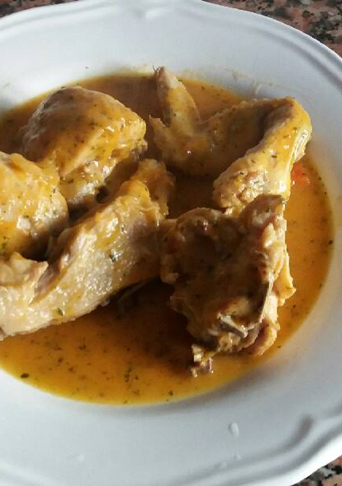 Una foto de Pollo con crema de calabaza