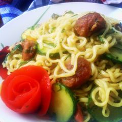 A picture of Stir fry sausage Noodles.
