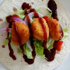 How to please the kiddies BBQ and chicken nugget wraps A picture of How to please the kiddies BBQ and chicken nugget wraps.