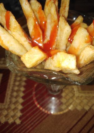 A picture of Crispy spicy French fries 🍟🔥🔥🔥🍟🍟🍟🍟🍟😋😋.