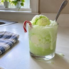 A picture of Yoda Soda (Lime Sherbet Float for a Star Wars Party).