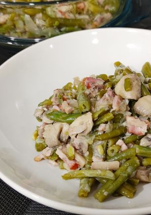 Una foto de Judías verdes con champiñones y beicon
