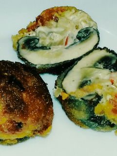 Una foto de Setas Portobello rellenas de chorizo y queso a modo de croquetas