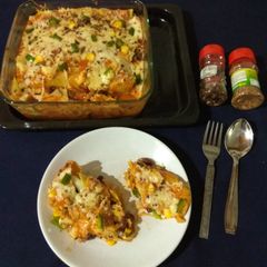 A picture of Mexican beans enchiladas.