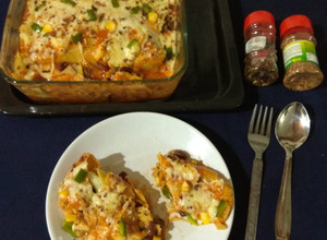 A picture of Mexican beans enchiladas.