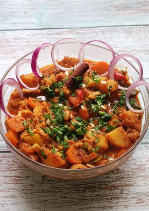 A picture of From Valley to Veggie Bowl: The Aromatic Magic of Mix Veg Rogan Josh.