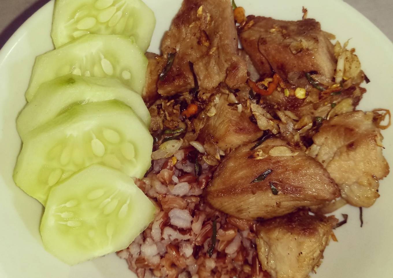 Spicy Pork Saute Rice Bowl versi Eating Clean