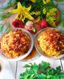 Xôi nghệ chim cút thịt gà