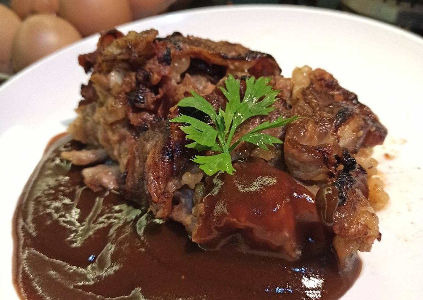 Roasted beef with potato inside