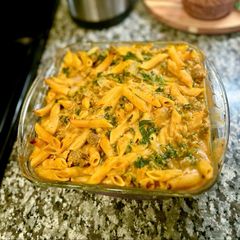 A picture of Sausage and Sage Pumpkin Pasta Bake.