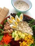 Ensalada de arroz con vinagreta de queso fresco batido %, mostaza y balsámico a la miel