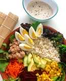 Ensalada de arroz con vinagreta de queso fresco batido %, mostaza y balsámico a la miel