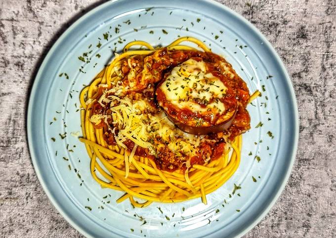 Spaghetti Bolognese  with Baked Eggplant