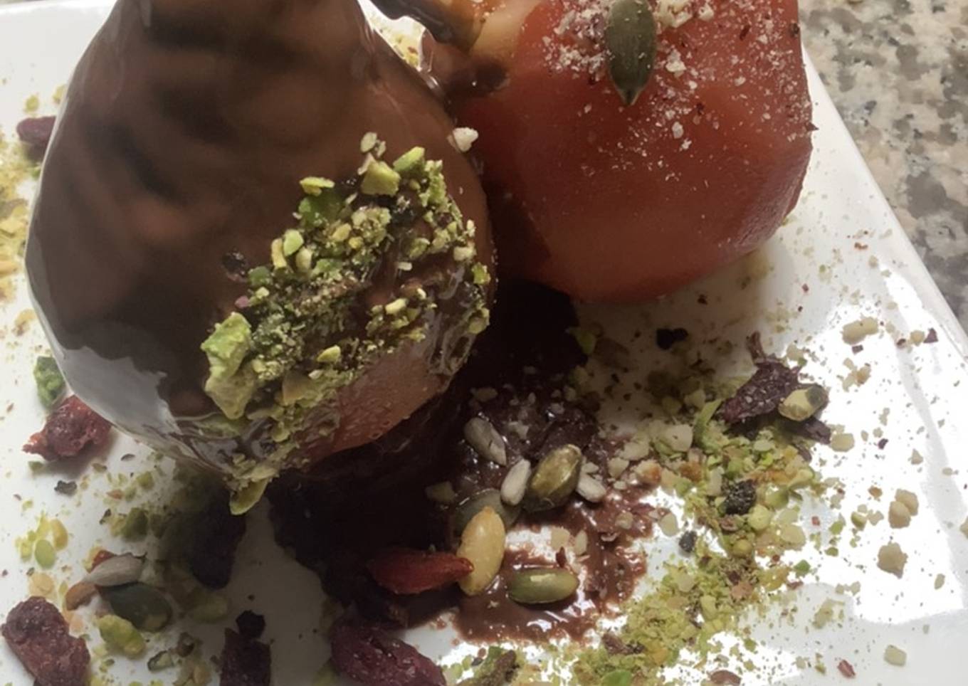 Poire williams 🍐 pochée betterave 🍫chocolat