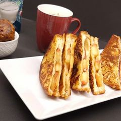Caramelized apple and strawberry jam french toast A picture of Caramelized apple and strawberry jam french toast.