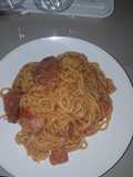 Spaguettis con chuleta