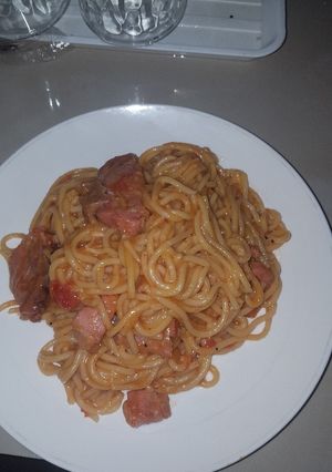 Una foto de Spaguettis con chuleta