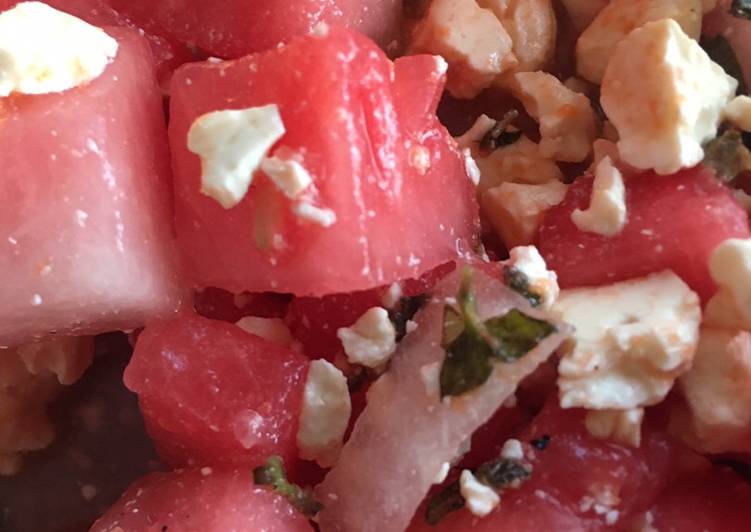 Recipe of Favorite Refreshing Watermelon Feta Salad with Mint.#summerchallenge1