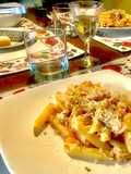 Pasta (penne rigate) cremosa con pollo y pimiento