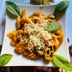 Red Pasta with Cheese and Basil A picture of Red Pasta with Cheese and Basil.