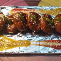 Veggy Suji Potato Snacks(With Hot and Sweet Garlic sauce) A picture of Veggy Suji Potato Snacks(With Hot and Sweet Garlic sauce).