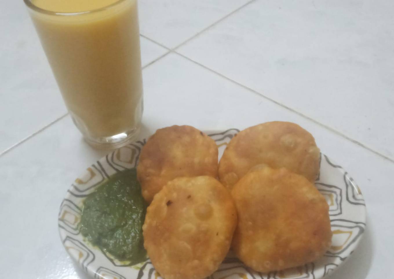 Peas Kachori with Mango Milk shake
