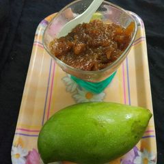 A picture of Raw mango palm jaggery halwa.