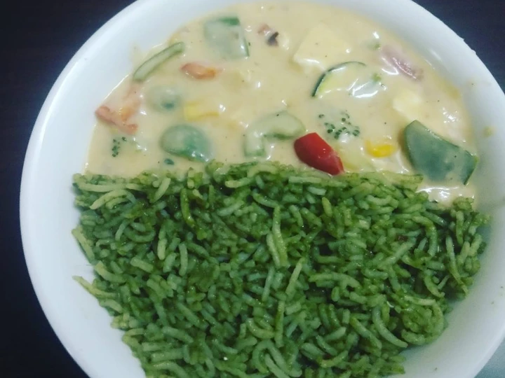 Easy Steps to Prepare Spinach rice with veg in paprika sauce which So Delicious