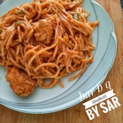 A picture of Bar b q spaghetti.