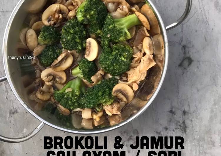 Tumis Brokoli &amp; Jamur dengan Ayam