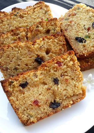 A picture of Eggless Fruit nut Atta Cake.