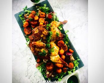 Easy Recipe Butterflied RosemarySage Roast Chicken And Cajun SeasonThyme Roasted Sweet Potatoes Delicious Nutritious