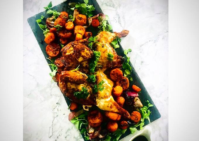 So Delicious Mexican Cuisine Butterflied Rosemary+Sage Roast Chicken And Cajun Season+Thyme Roasted Sweet Potatoes