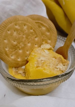 A picture of Kesar Mango & Marie Ice cream (5 ingredients Ice cream).
