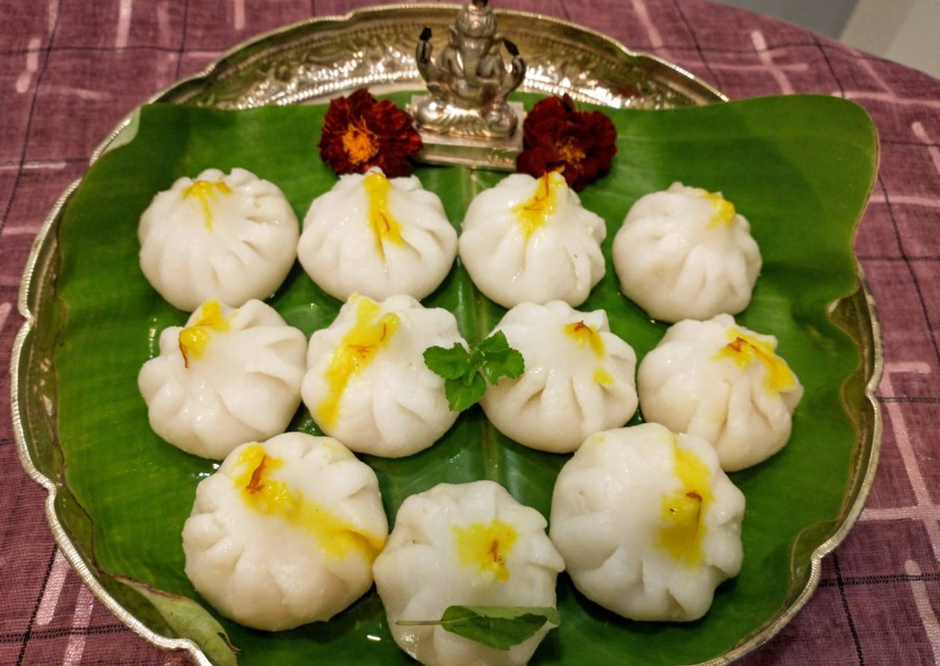 Steamed Modak (Sweet coconut dumplings)