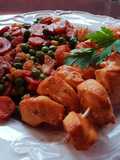 Low-carb Yogurt Chicken kebabs with steamed veggies