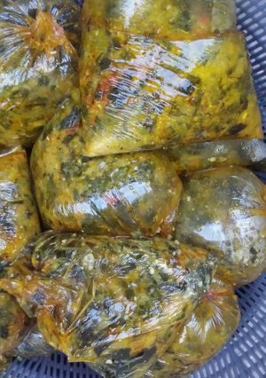 A picture of Yellow maize moi moi.