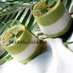 A picture of Green & white panna cotta.